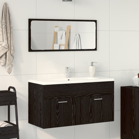 Set mobilier de baie, 2 Piese, stejar negru, lemn prelucrat