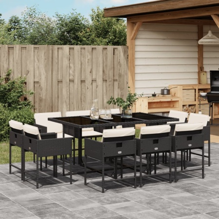 Set mobilier de exterior cu perne, 11 piese, negru, poliratan