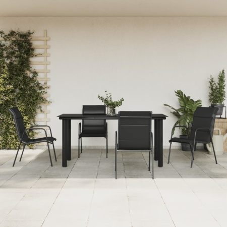 Set mobilier de grădină, 5 piese, negru, oțel și textilenă