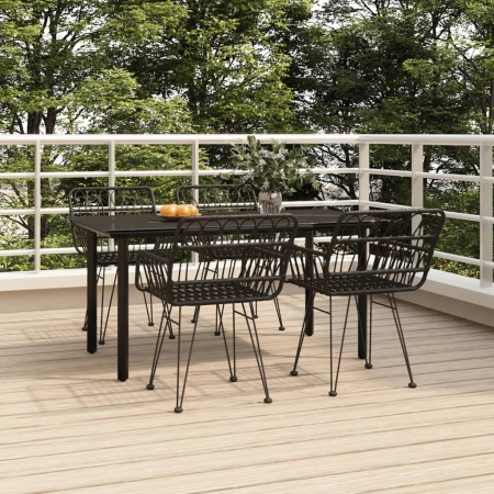 Set mobilier de grădină, 5 piese, negru, poliratan