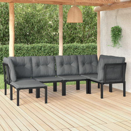 Set mobilier de grădină, 6 piese, negru și gri, poliratan
