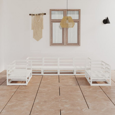 Set mobilier de grădină, 8 piese, alb, lemn masiv de pin