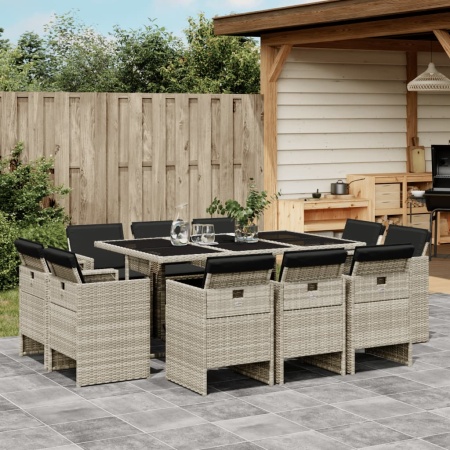 Set mobilier de grădină cu perne 11 piese gri deschis poliratan