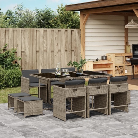 Set mobilier de grădină cu perne, 11 piese, gri, poliratan