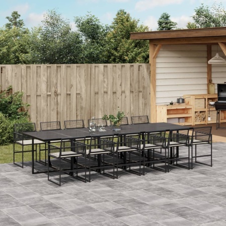 Set mobilier de grădină cu perne, 13 piese, negru, poliratan