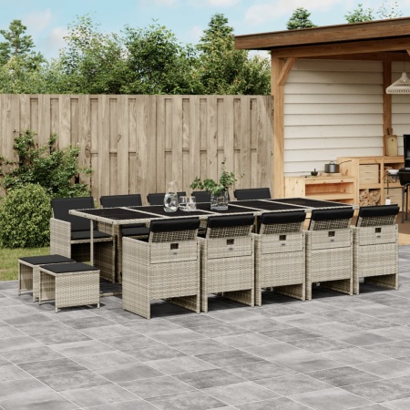 Set mobilier de grădină cu perne 15 piese gri deschis poliratan