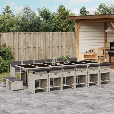 Set mobilier de grădină cu perne 17 piese gri deschis poliratan