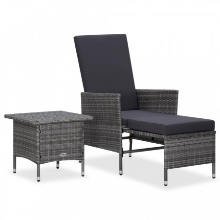 Set mobilier de grădină cu perne, 2 piese, gri, poliratan