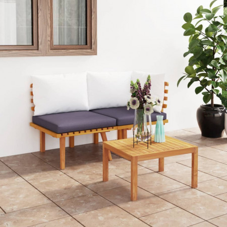 Set mobilier de grădină cu perne, 2 piese, lemn masiv de acacia