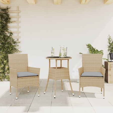 Set mobilier de grădină cu perne 3 piese bej poliratan & sticlă