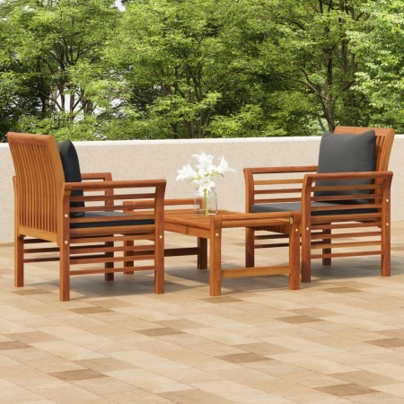 Set mobilier de grădină cu perne, 3 piese, lemn masiv acacia