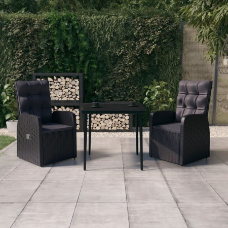 Set mobilier de grădină cu perne, 3 piese, negru