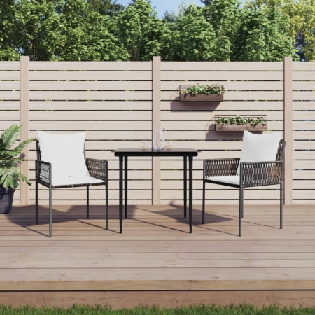 Set mobilier de grădină cu perne, 3 piese, poliratan și oțel