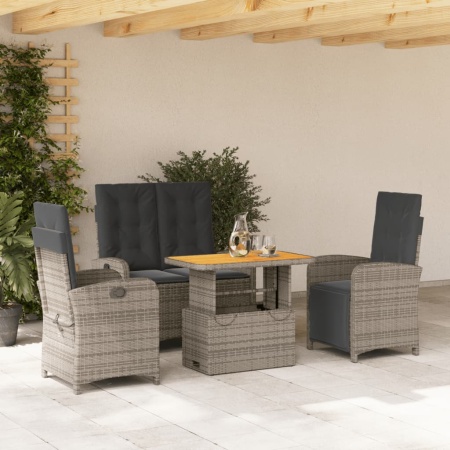 Set mobilier de grădină cu perne, 4 piese, gri, poliratan