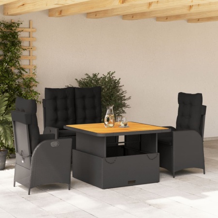 Set mobilier de grădină cu perne, 4 piese, negru, poliratan