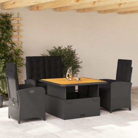 Set mobilier de grădină cu perne, 4 piese, negru, poliratan