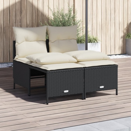 Set mobilier de grădină cu perne, 4 piese, negru, poliratan - Img 1