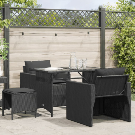 Set mobilier de grădină cu perne, 4 piese, negru, poliratan
