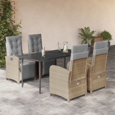 Set mobilier de grădină cu perne, 5 piese, bej, poliratan - Img 1