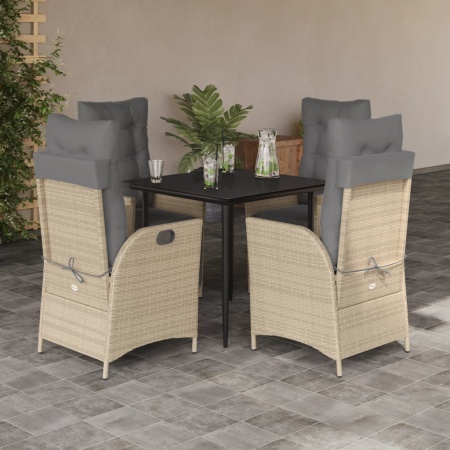 Set mobilier de grădină cu perne, 5 piese, bej, poliratan