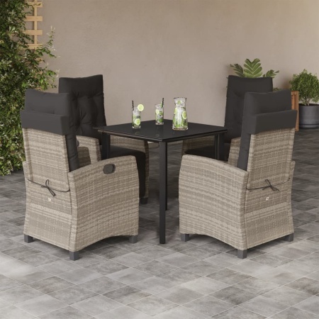Set mobilier de grădină cu perne, 5 piese gri deschis poliratan - Img 1