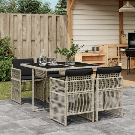 Set mobilier de grădină cu perne, 5 piese gri deschis poliratan