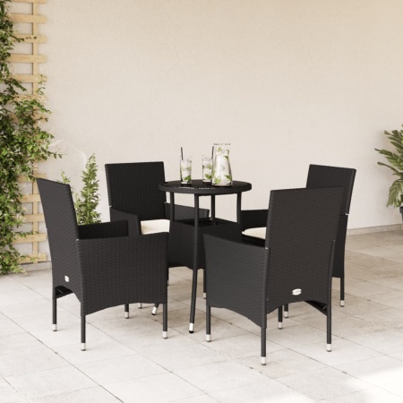 Set mobilier de grădină cu perne 5 piese negru poliratan&sticlă