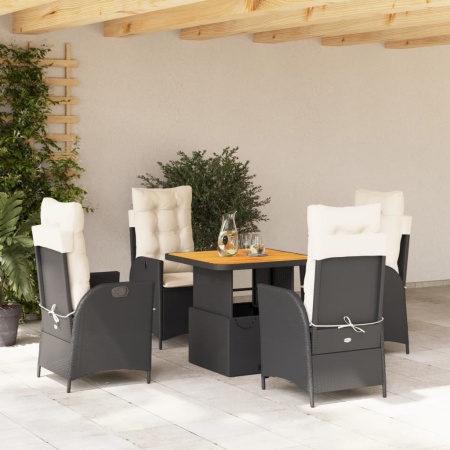 Set mobilier de grădină cu perne, 5 piese, negru, poliratan