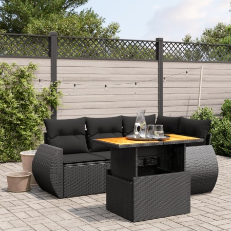 Set mobilier de grădină cu perne, 5 piese, negru, poliratan