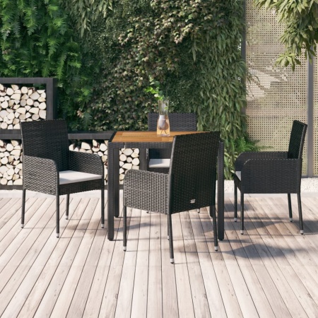 Set mobilier de grădină cu perne, 5 piese, negru, poliratan