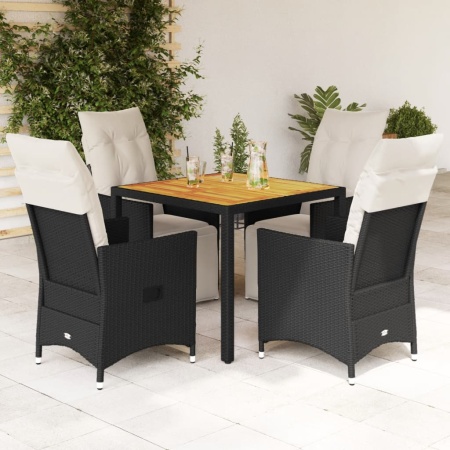Set mobilier de grădină cu perne, 5 piese, negru, poliratan