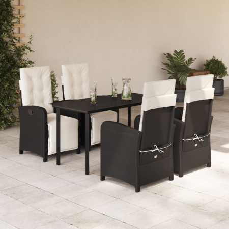 Set mobilier de grădină cu perne, 5 piese, negru, poliratan
