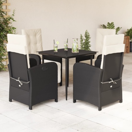 Set mobilier de grădină cu perne, 5 piese, negru, poliratan