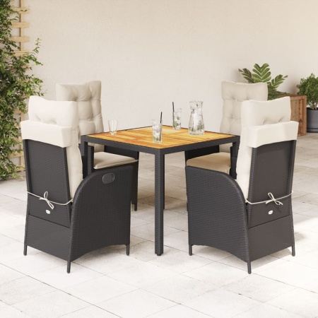 Set mobilier de grădină cu perne, 5 piese, negru, poliratan - Img 1