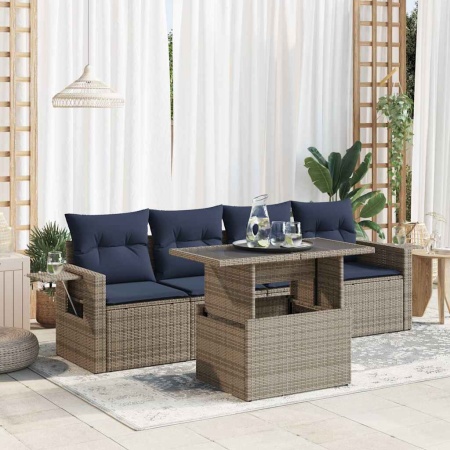 Set mobilier de grădină cu perne, 5 piese,poliratan/lemn acacia