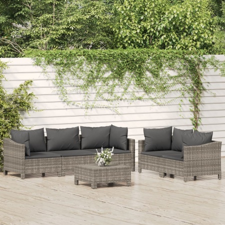 Set mobilier de grădină cu perne, 6 piese, gri, poliratan