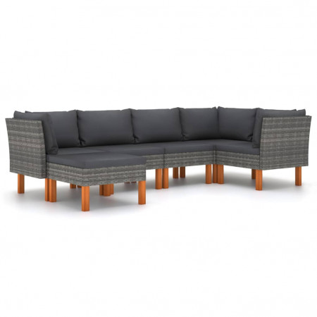 Set mobilier de grădină cu perne, 6 piese, gri, poliratan