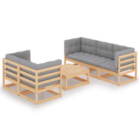 Set mobilier de grădină cu perne, 6 piese, lemn masiv de pin