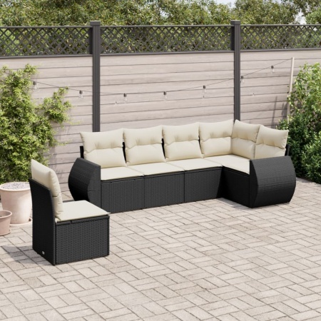 Set mobilier de grădină cu perne, 6 piese, negru, poliratan