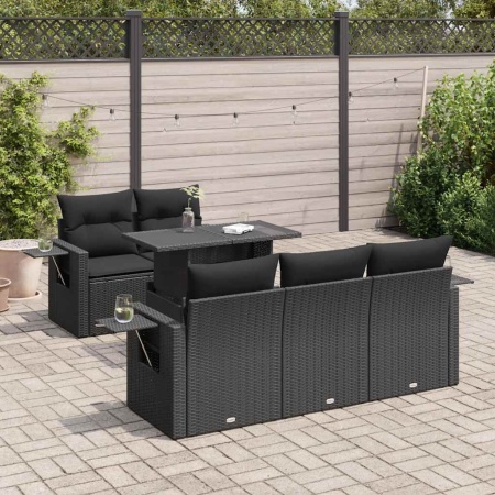 Set mobilier de grădină cu perne, 6 piese, negru, poliratan - Img 1