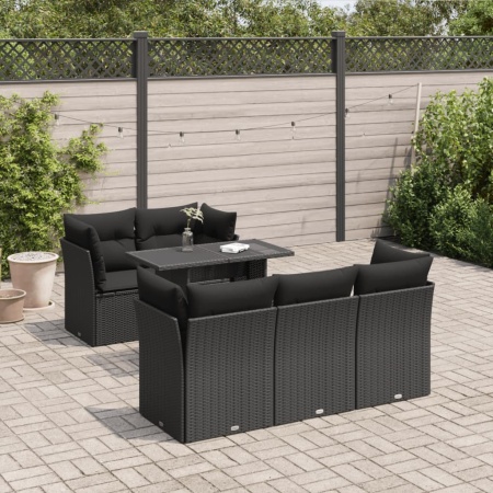 Set mobilier de grădină cu perne, 6 piese, negru, poliratan - Img 1