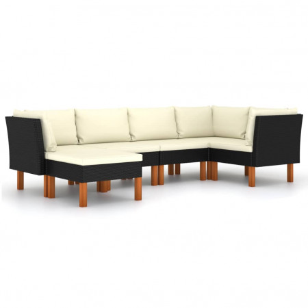 Set mobilier de grădină cu perne, 6 piese, negru, poliratan