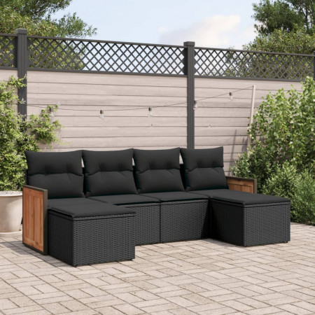 Set mobilier de grădină cu perne, 6 piese, negru, poliratan