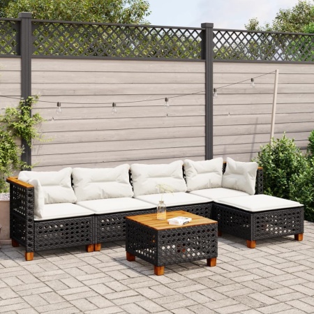 Set mobilier de grădină cu perne, 6 piese, negru, poliratan