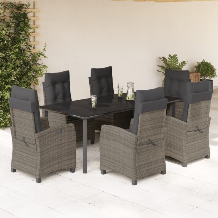 Set mobilier de grădină cu perne, 7 piese, gri, poliratan