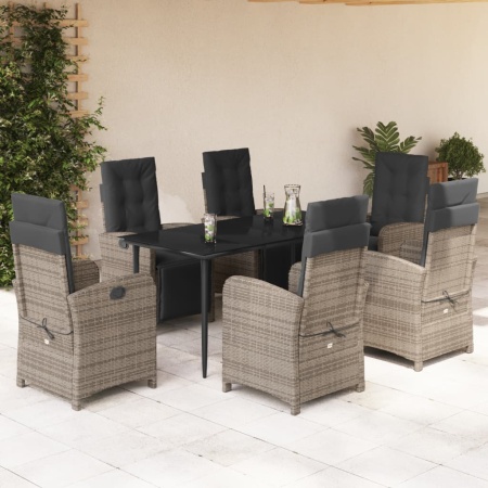 Set mobilier de grădină cu perne, 7 piese, gri, poliratan