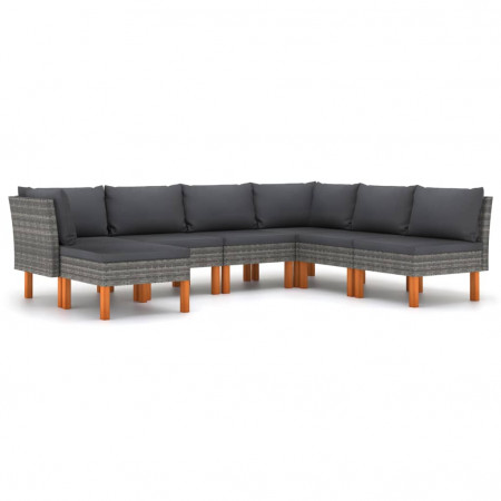 Set mobilier de grădină cu perne, 7 piese, gri, poliratan