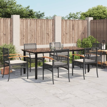 Set mobilier de grădină cu perne, 7 piese, negru, poliratan