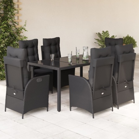 Set mobilier de grădină cu perne, 7 piese, negru, poliratan - Img 1