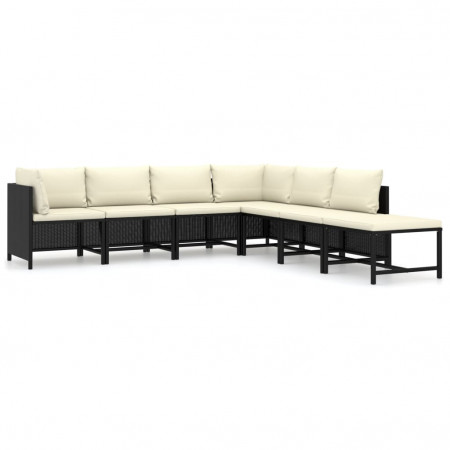 Set mobilier de grădină cu perne, 7 piese, negru, poliratan